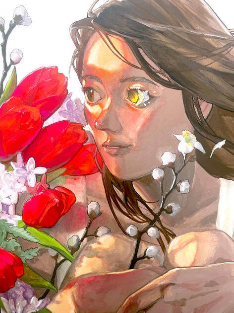 "Sudden Spring" – Gouache and pen, Hwabangnet 화방넷Seasonal Event